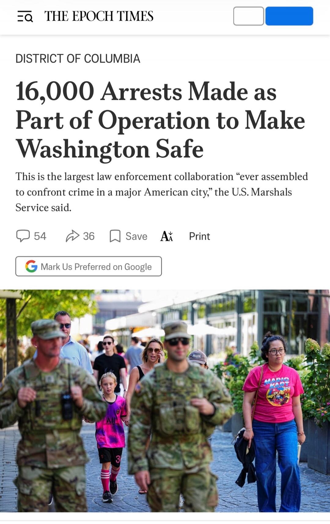 THE EPOCH TIMES DISTRICT OF COLUMBIA 16,000 Arrests Made as Part of Operation to Make Washington Safe This is the largest law enforcement collaboration 