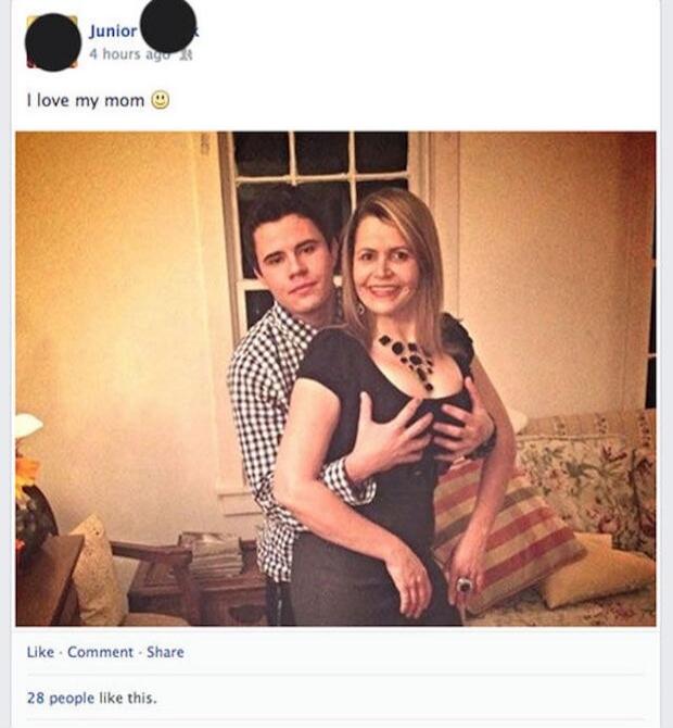 Junior
4 hours ago
I love my mom 🙂
[Photo of a young couple posing in a living room]
Like • Comment • Share
28 people like this.