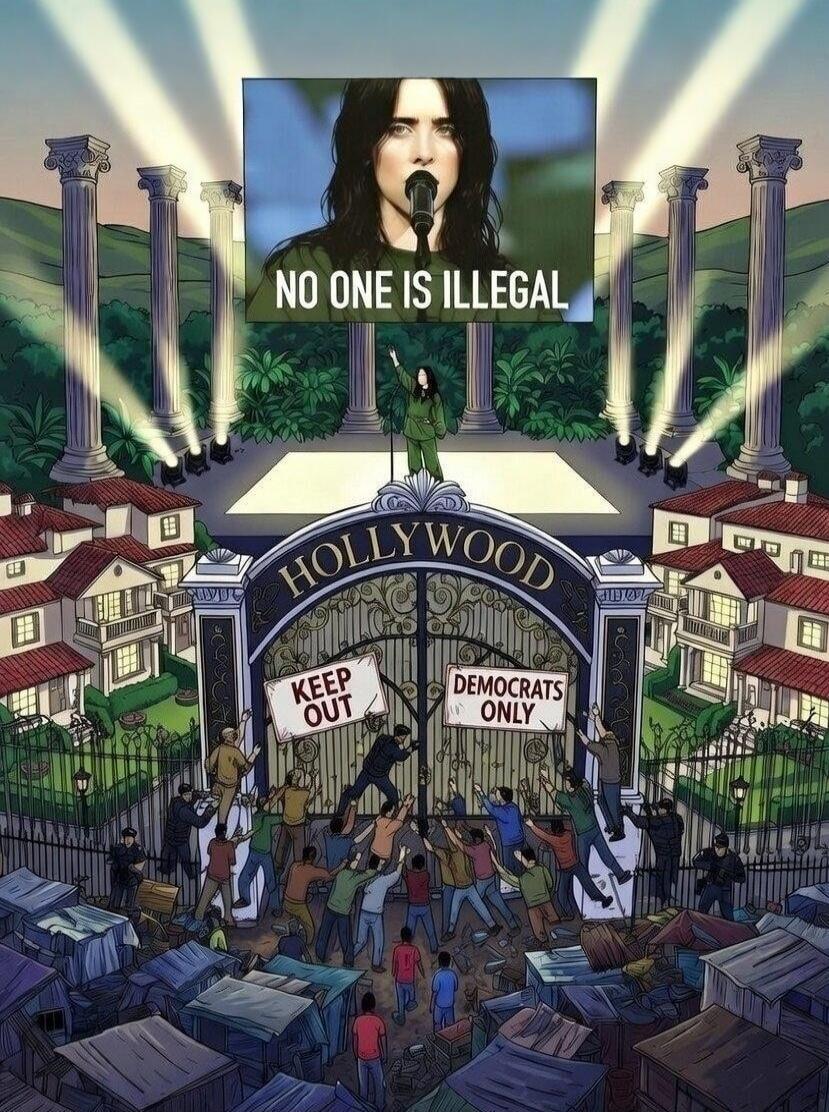 No one is illegal
Hollywood gate with sign: Keep Out, Democrats Only