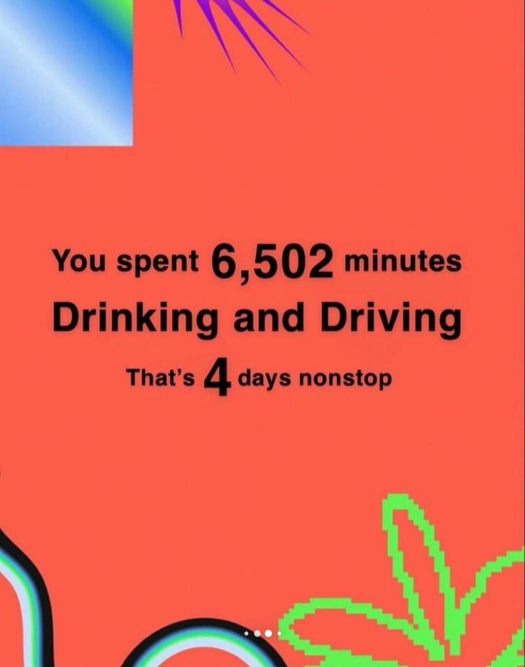l You spent 6502 minutes Drinking and Driving Thats 4 days nonstop N