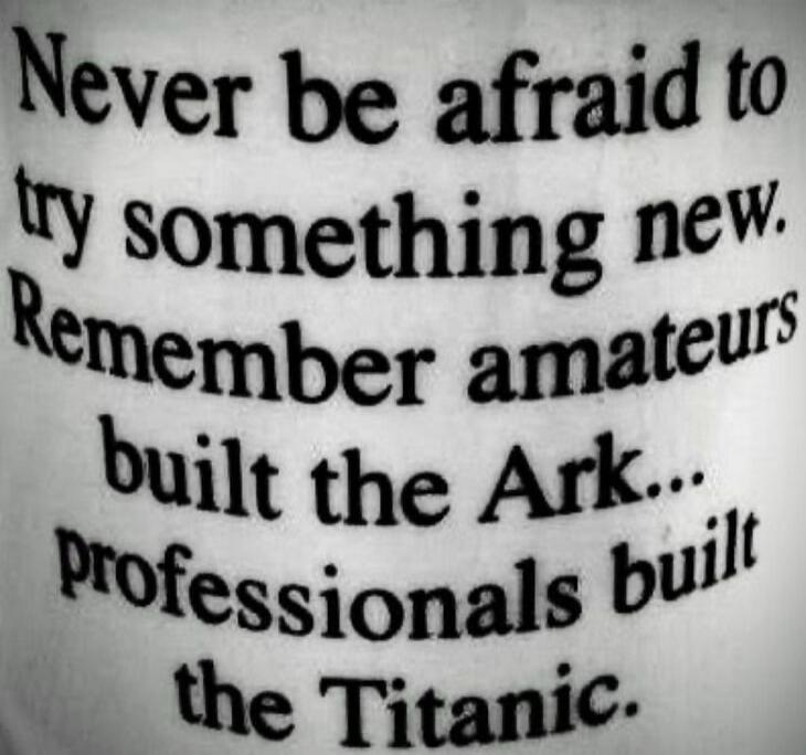 Never be afraid to try something new. Remember amateurs built the Ark... professionals built the Titanic.