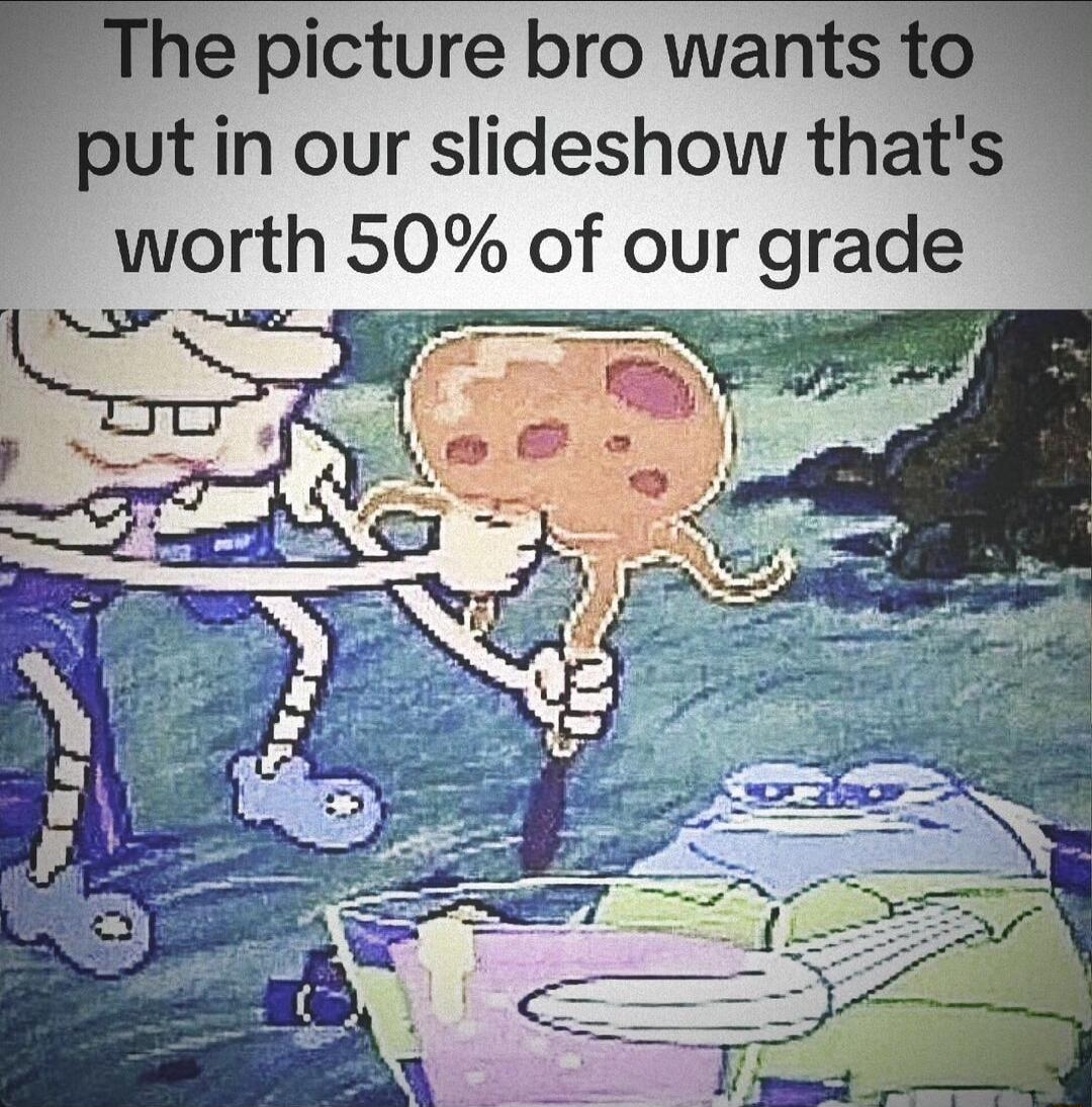 1e picture bro wants to put in our slideshow thats worth 50 of our grade A