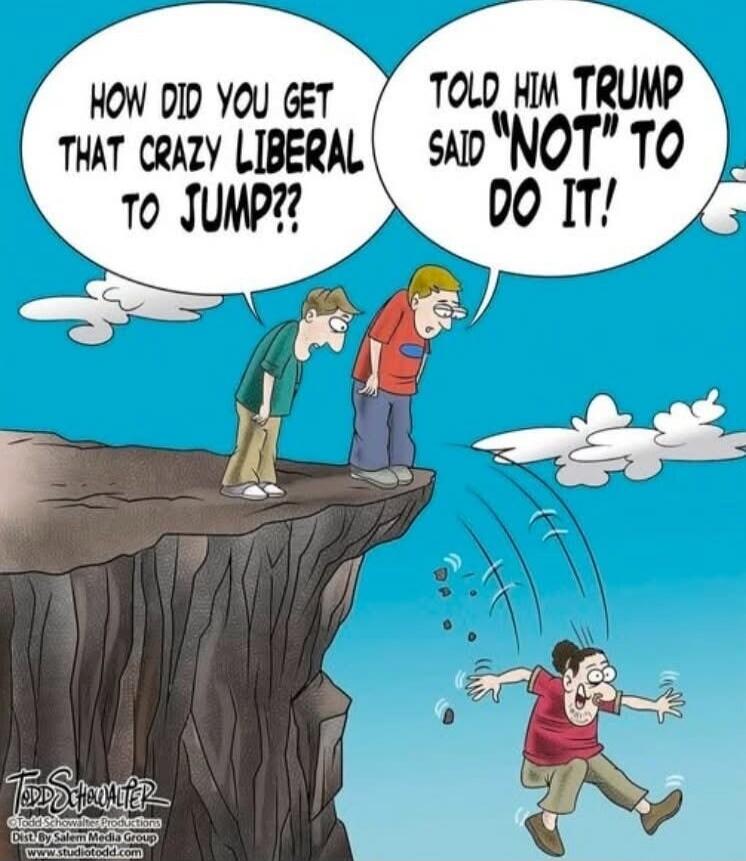 How did you get that crazy liberal to jump??
Told him Trump said 
