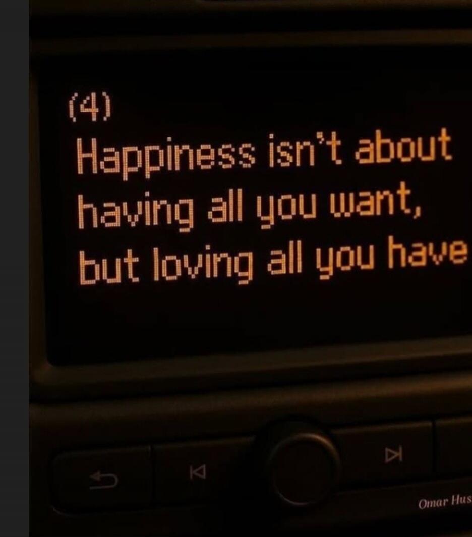 (4) Happiness isn't about having all you want, but loving all you have