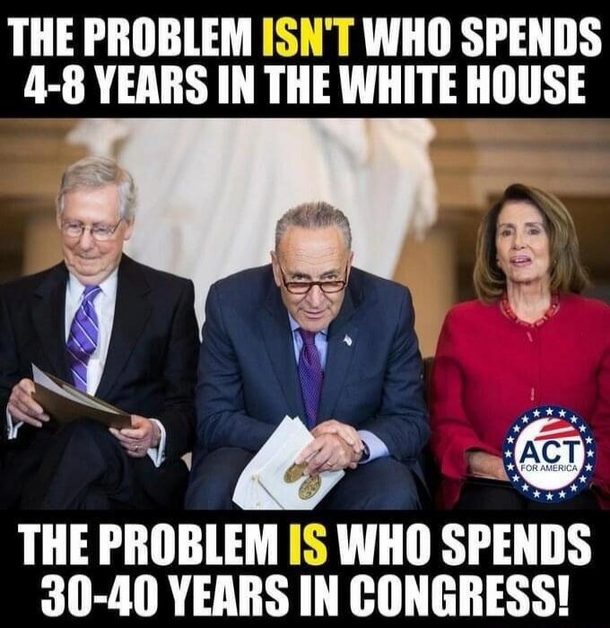 THE PROBLEM ISN'T WHO SPENDS 4-8 YEARS IN THE WHITE HOUSE THE PROBLEM IS WHO SPENDS 30-40 YEARS IN CONGRESS! ACT FOR AMERICA