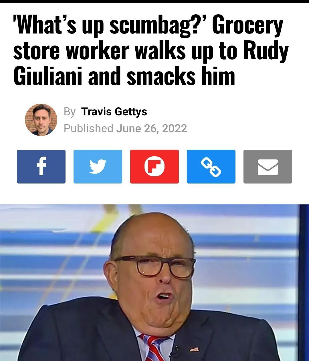 Whats up scumbag Grocery store worker walks up to Rudy Giuliani and smacks him e Travis Gettys g HEEORE
