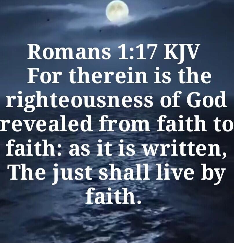 Romans 1:17 KJV For therein is the righteousness of God revealed from faith to faith: as it is written, The just shall live by faith.