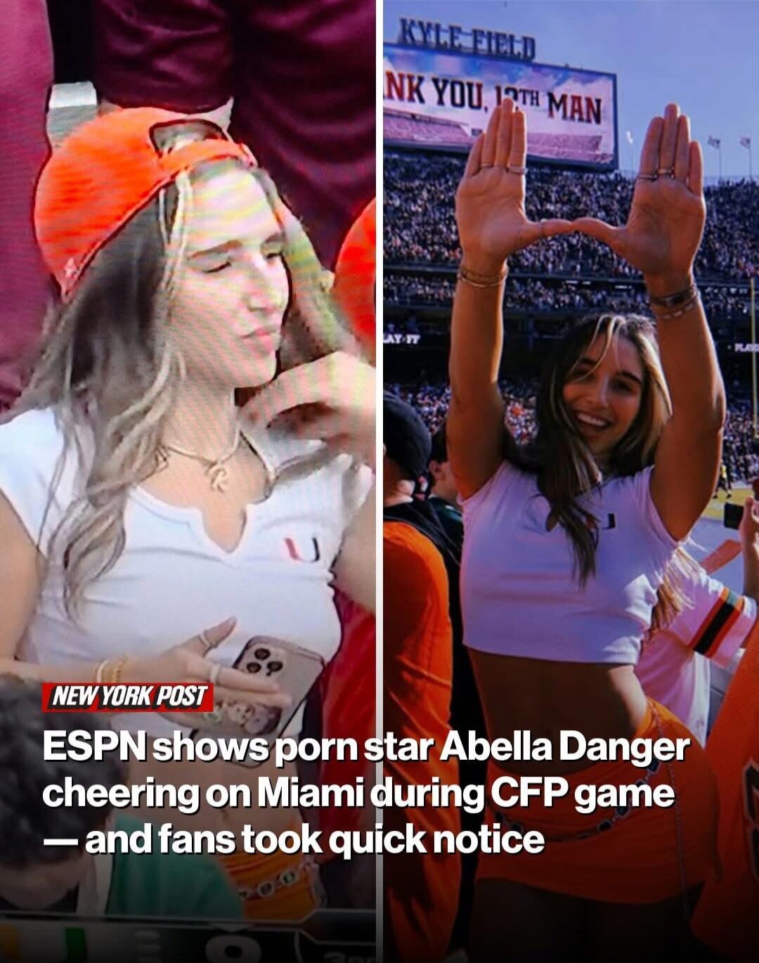 ESPN shows porn star Abella Danger cheering on Miami during CFP game — and fans took quick notice