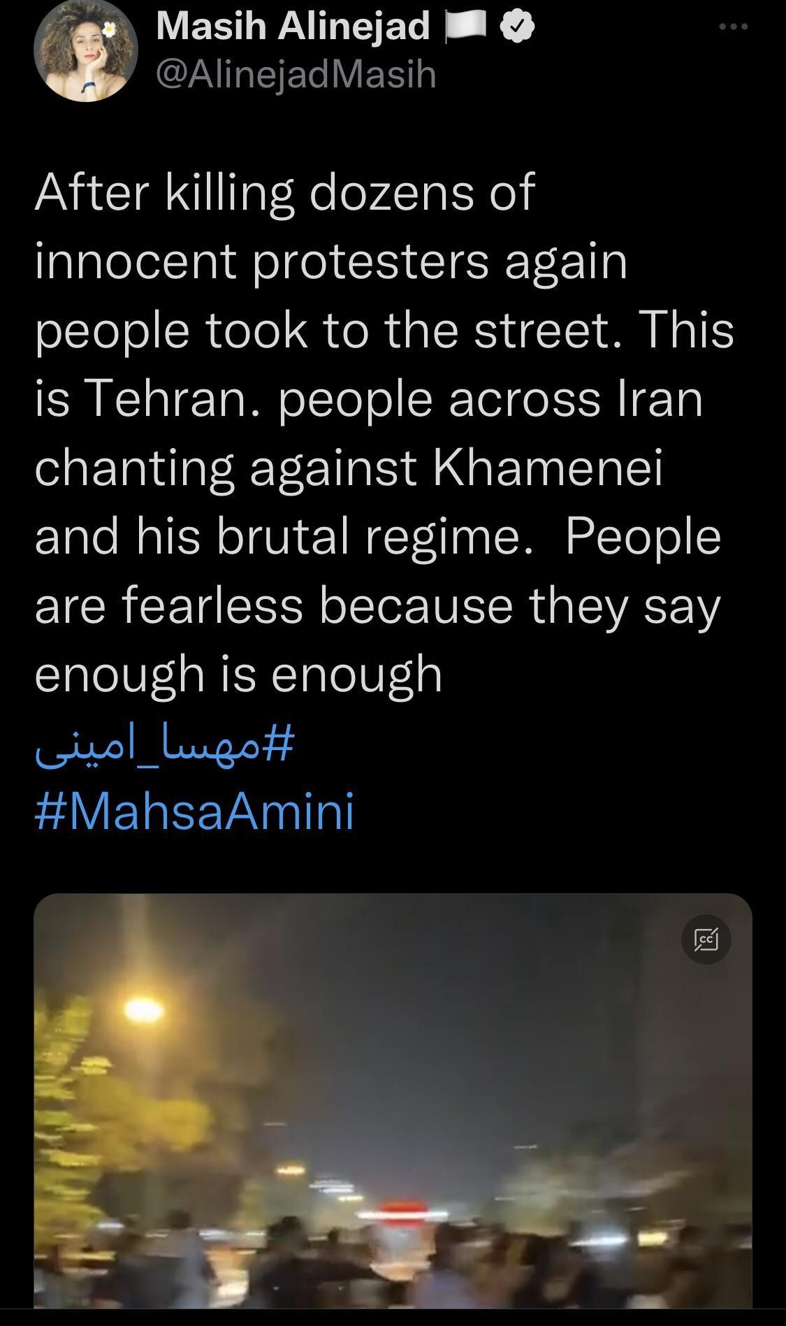 VESLWANEELE K QZNIREELIVES After killing dozens of alalelelTol dielgo SIS T R L people took to the street This SREClTETa M oITel ol RTelgo R Tl chanting against Khamenei and his brutal regime People are fearless because they say enough is enough iwol_Lugott MahsaAmini
