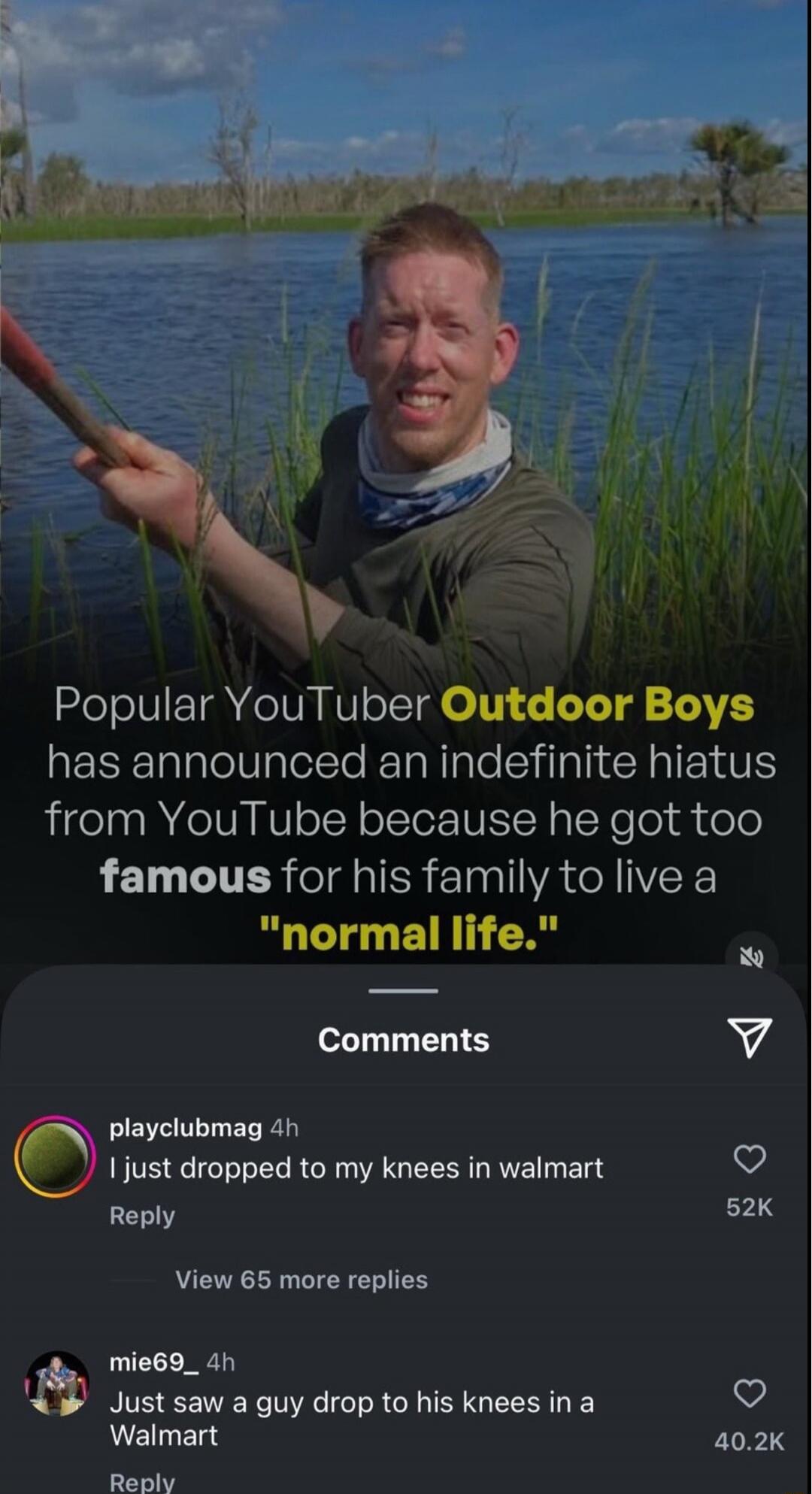 Popular YouTuber Outdoor Boys has announced an indefinite hiatus from YouTube because he got too famous for his family to live a 