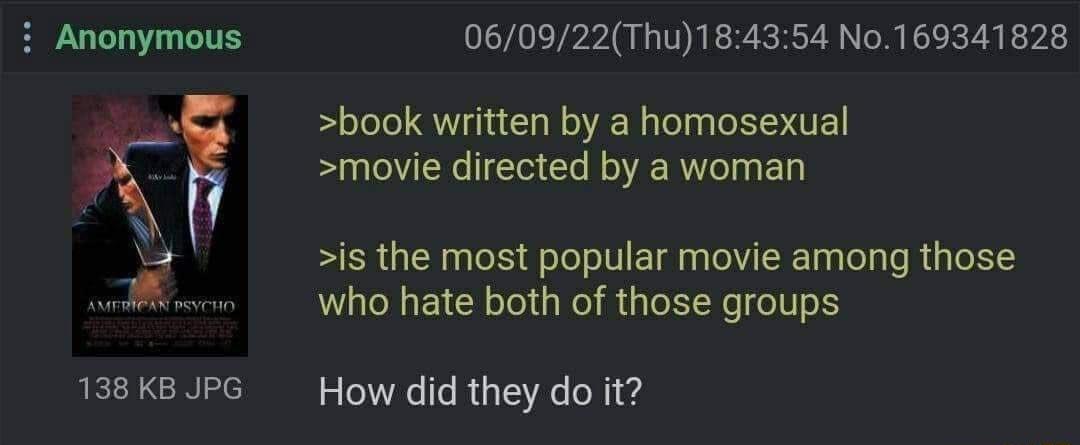 i Anonymous A x RECTCRES 060922Thu184354 No169341828 book written by a homosexual movie directed by a woman is the most popular movie among those who hate both of those groups How did they do it