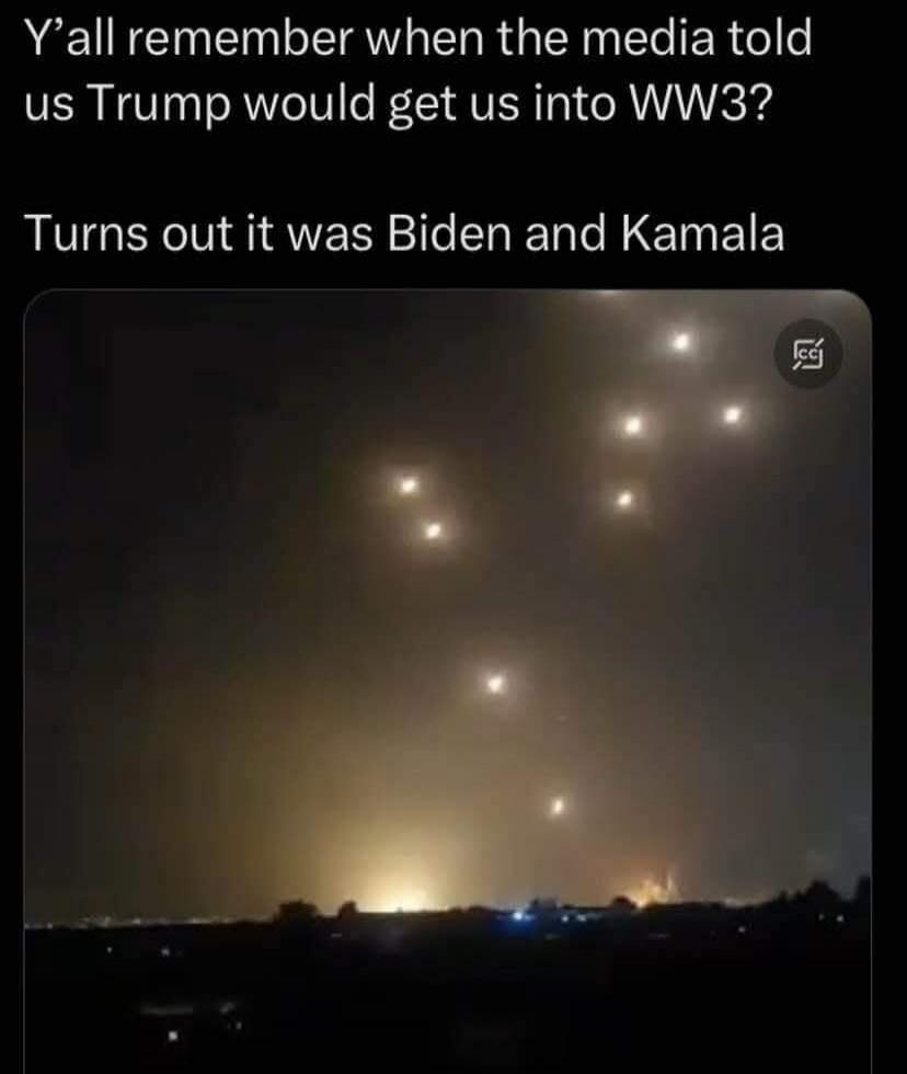 Y'all remember when the media told us Trump would get us into WW3? Turns out it was Biden and Kamala