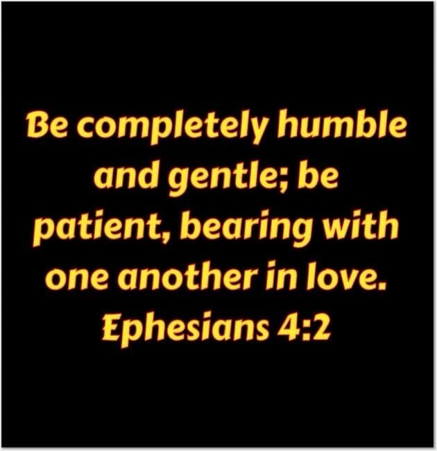 Be completely humble and gentle; be patient, bearing with one another in love. Ephesians 4:2