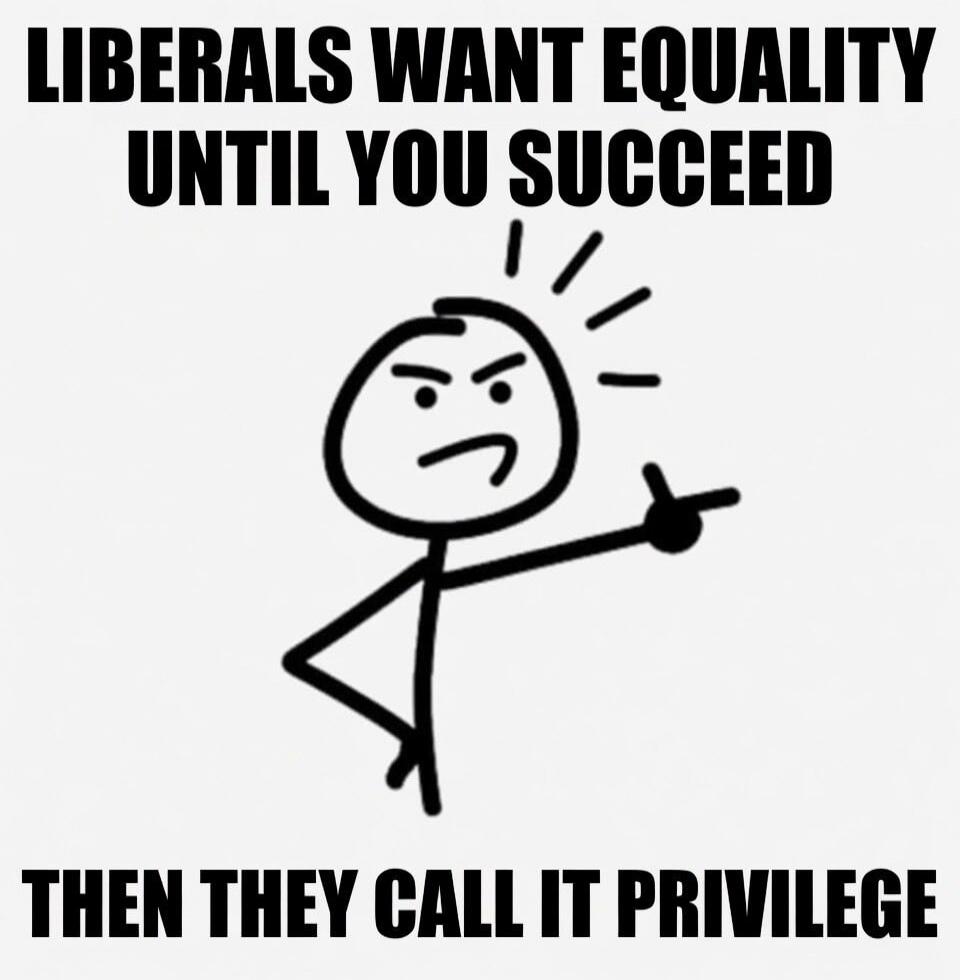 LIBERALS WANT EQUALITY UNTIL YOU SUCCEED THEN THEY CALL IT PRIVILEGE