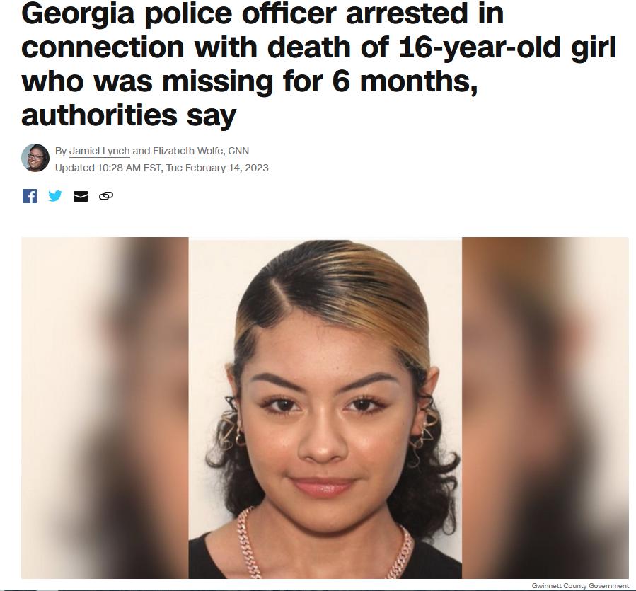 Georgia police officer arrested in connection with death of 16 year old girl who was missing for 6 months authorities say 0 nvs