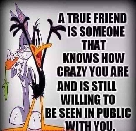 A TRUE FRIEND IS SOMEONE THAT KNOWS HOW CRAZY YOU ARE AND IS STILL WILLING TO BE SEEN IN PUBLIC WITH YOU.