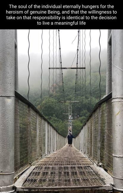 The soul of the individual eternally hungers for the heroism of genuine Being and that the willingness to take on that responsibility is identical to the decision to live a meaningful life