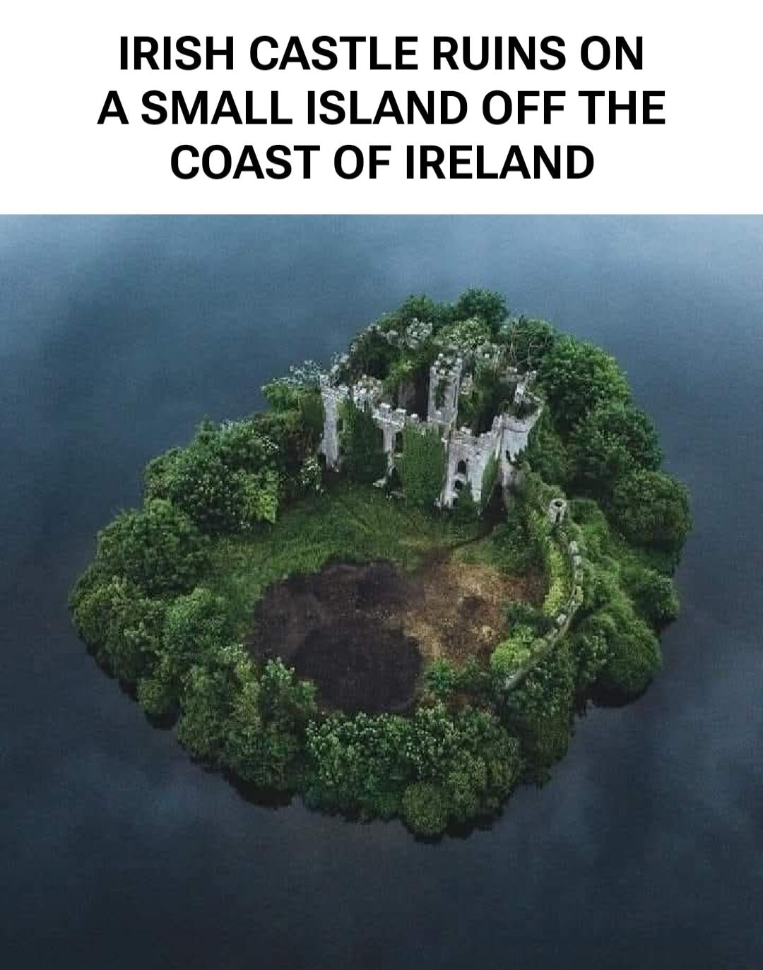 IRISH CASTLE RUINS ON A SMALL ISLAND OFF THE COAST OF IRELAND