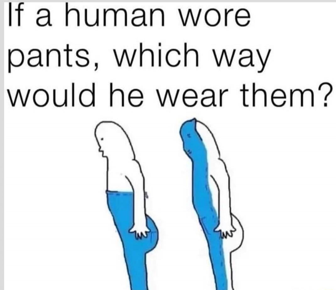 If a human wore pants, which way would he wear them?