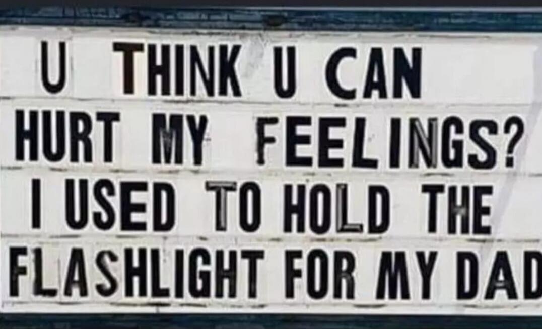 U THINK U CAN HURT MY FEELINGS? I USED TO HOLD THE FLASHLIGHT FOR MY DAD