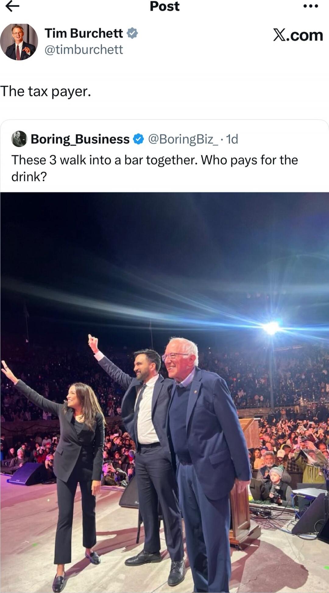 The tax payer. These 3 walk into a bar together. Who pays for the drink?