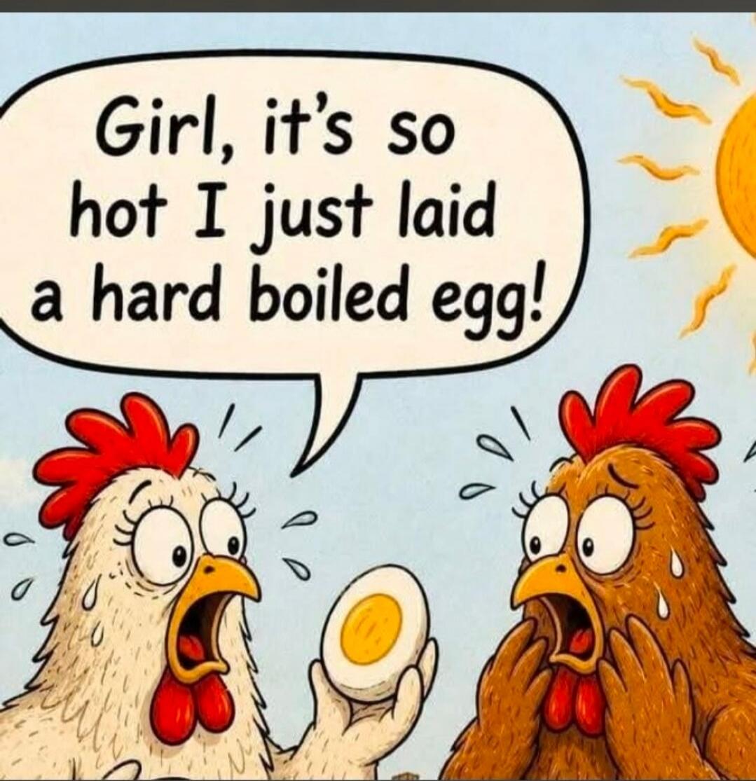 Girl, it's so hot I just laid a hard boiled egg!