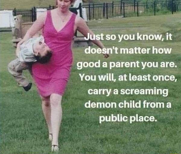 _sd you know it t matter how good a parentyou are You will at least once carry a screaming demon child froma public place