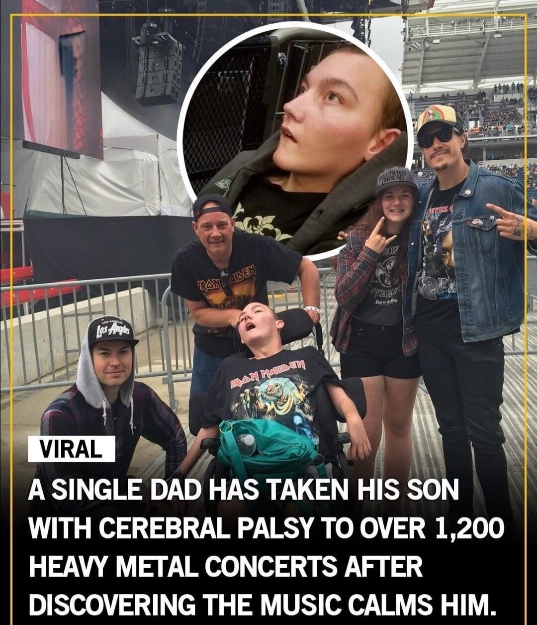 VIRAL A SINGLE DAD HAS TAKEN HIS SON WITH CEREBRAL PALSY TO OVER 1,200 HEAVY METAL CONCERTS AFTER DISCOVERING THE MUSIC CALMS HIM.