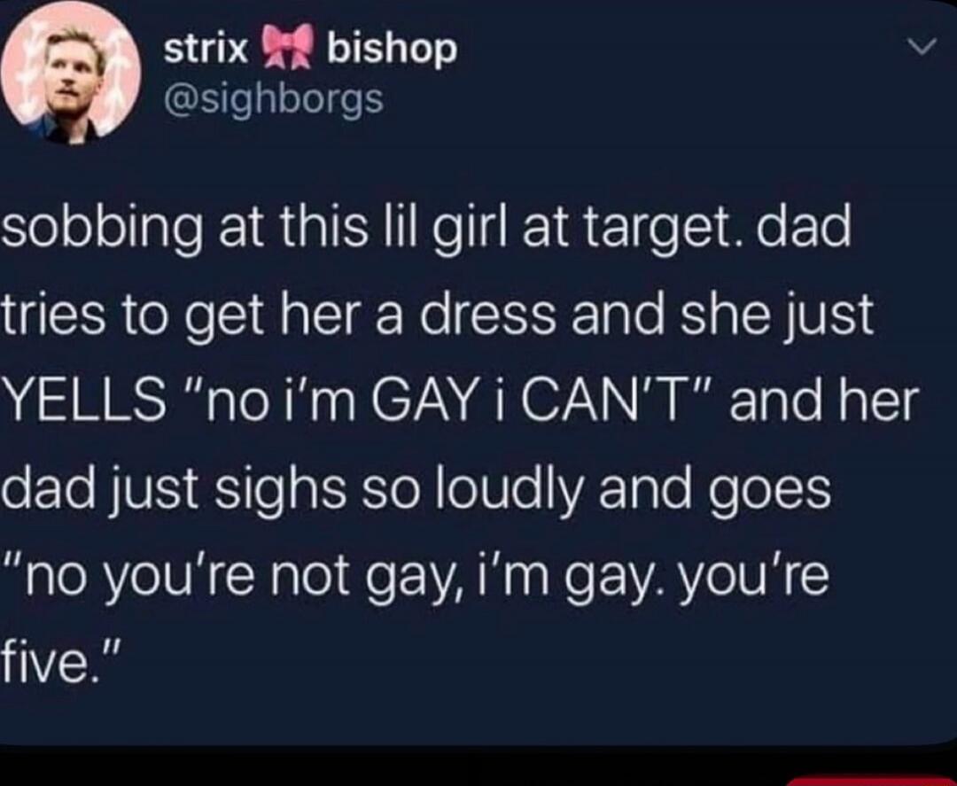 sobbing at this lil girl at target. dad tries to get her a dress and she just YELLS 