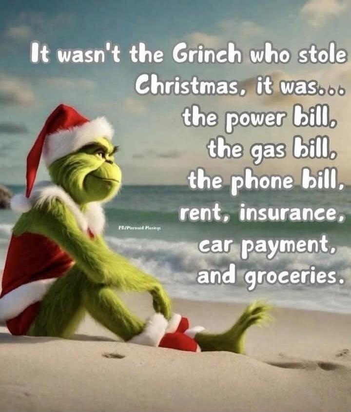 It wasn't the Grinch who stole Christmas, it was... the power bill, the gas bill, the phone bill, rent, insurance, car payment, and groceries.
