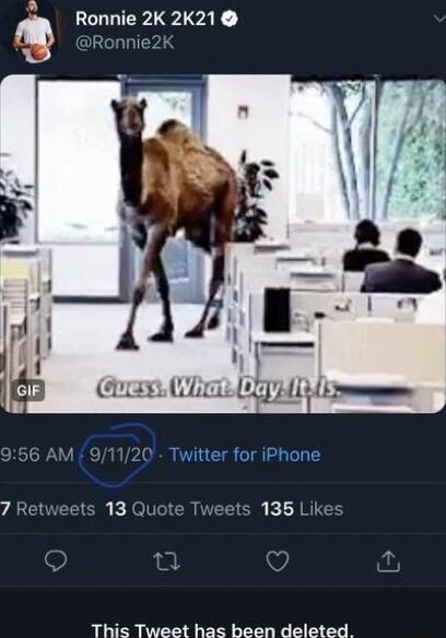 g Ronme 2K 2K21 o 20 Twitter for iPhone ets 13 Quc 135 Likes b This Tweet has been deleted
