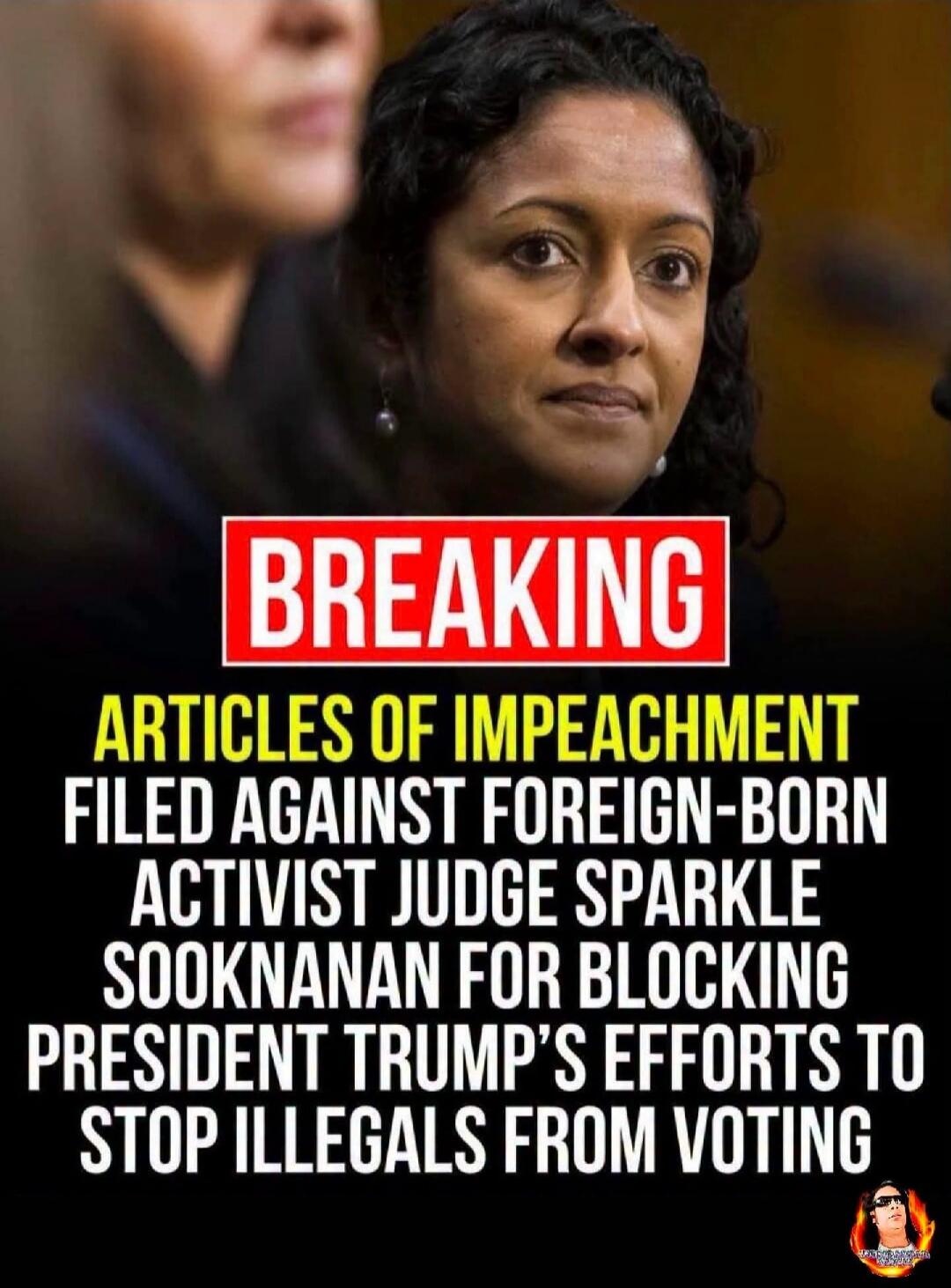 BREAKING ARTICLES OF IMPEACHMENT FILED AGAINST FOREIGN-BORN ACTIVIST JUDGE SPARKLE SOOKNANAN FOR BLOCKING PRESIDENT TRUMP'S EFFORTS TO STOP ILLEGALS FROM VOTING
