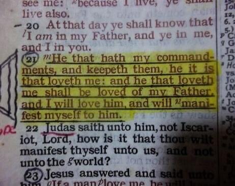 see me: because I live, ye shall live also. 20 At that day ye shall know that I am in my Father, and ye in me, and I in you. 21 He that hath my commandments, and keepeth them, he it is that loveth me: and he that loveth me shall be loved of my Father. and I will love him, and will manifest myself to him. 22 Judas saith unto him, not Iscariot, Lord,