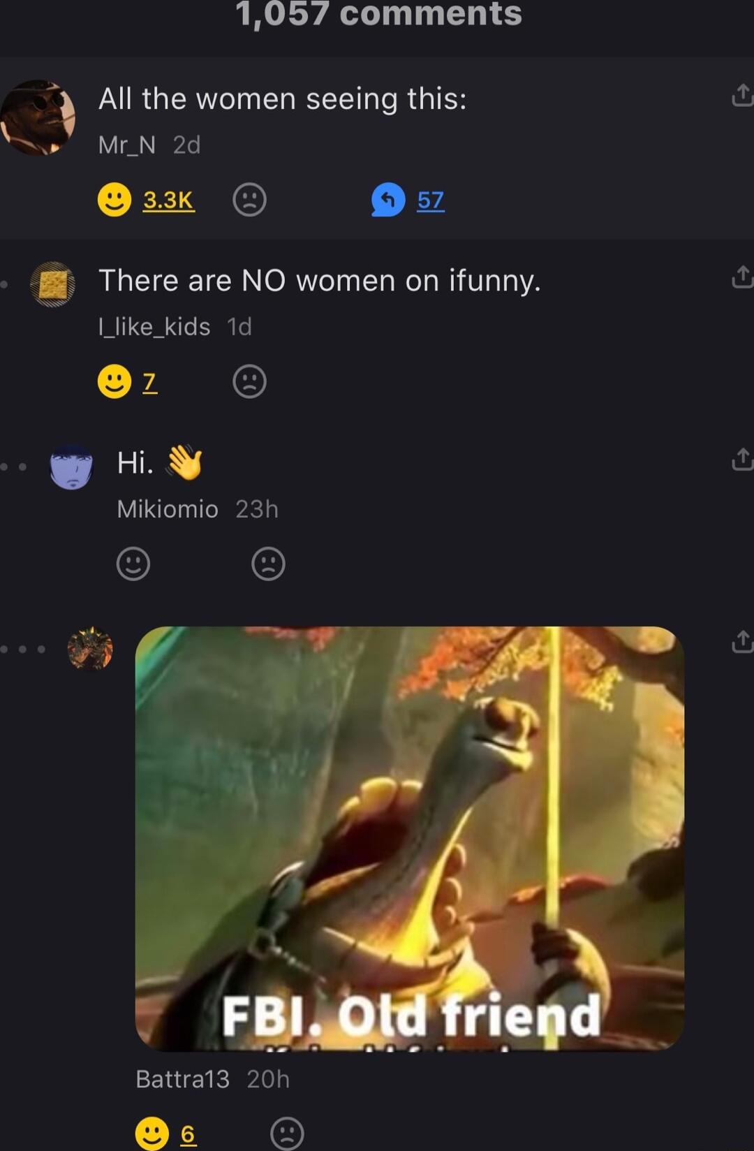 1057 comments All the women seeing this Y MeN 2d Qa3 O Os R CIERETCY NORT T L G RV T YA Llike_kids 1d w Hi Mikiomio 23h Battra13 20h s O o