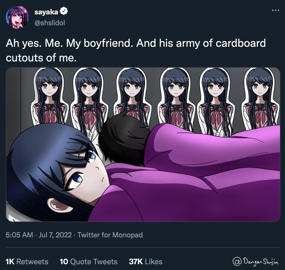 Ah yes Me My boyfriend And his army of cardboard QM FEte 505 AM Jul 7 2022 Twitter for Monopad 1KRetweets 10 Quote Tweets 37K Likes DerpSiin