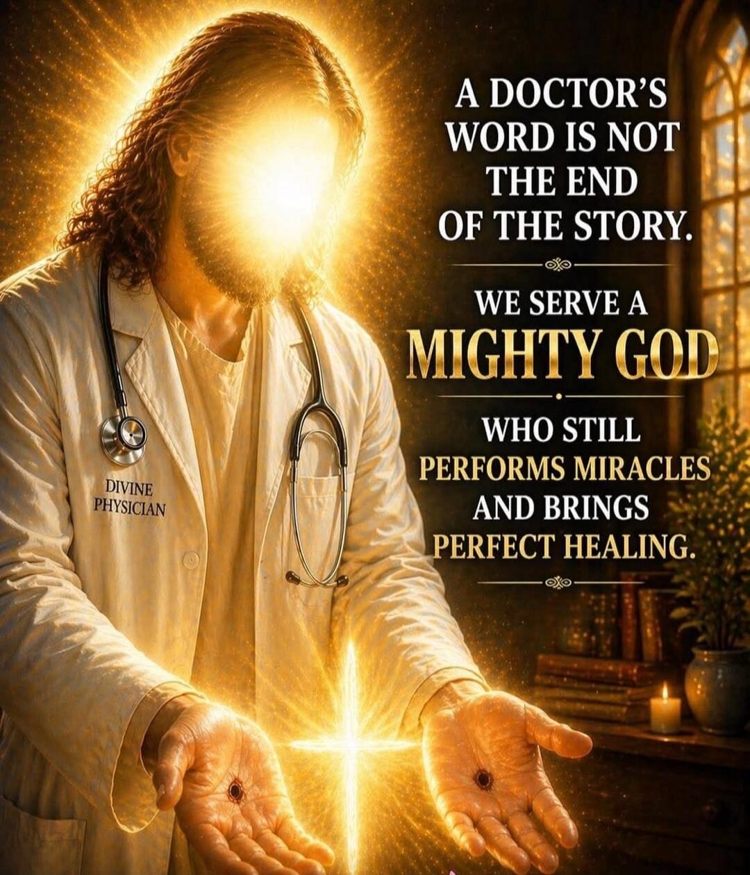 A DOCTOR'S WORD IS NOT THE END OF THE STORY. WE SERVE A MIGHTY GOD WHO STILL PERFORMS MIRACLES AND BRINGS PERFECT HEALING. DIVINE PHYSICIAN