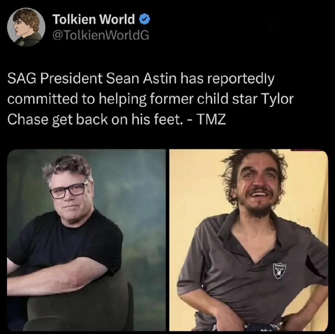 SAG President Sean Astin has reportedly committed to helping former child star Tyler Chase get back on his feet. - TMZ