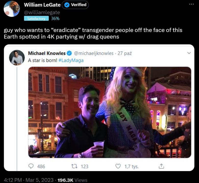 guy who wants to eradicate transgender people off the face of this Earth spotted in 4K partying w drag queens Michael Knowles P