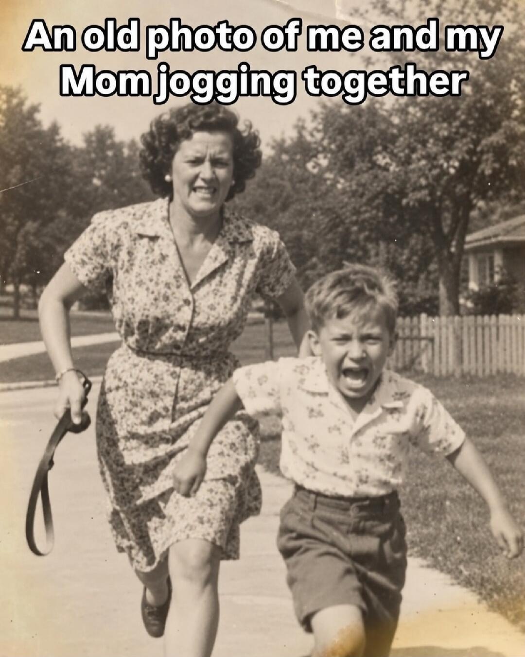 An old photo of me and my Mom jogging together