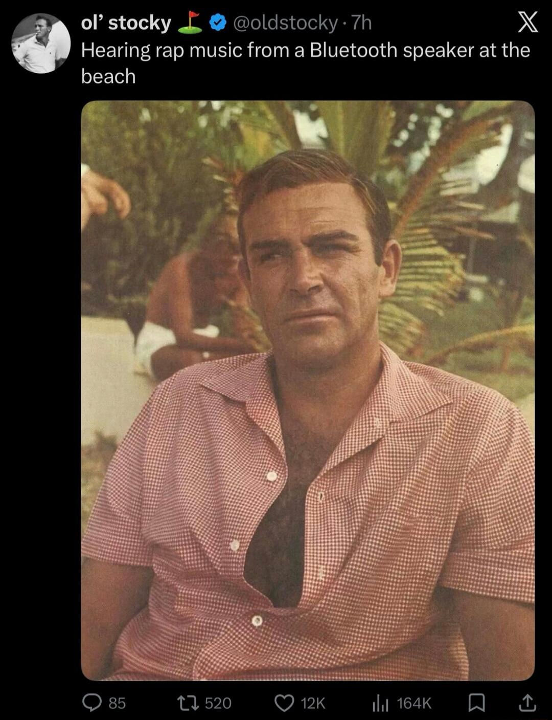 ol' stocky ⛳ @oldstocky • 7h Hearing rap music from a Bluetooth speaker at the beach