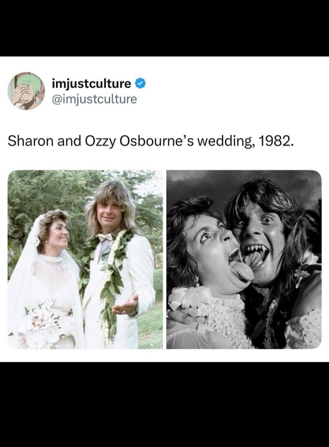imjustculture @imjustculture Sharon and Ozzy Osbourne's wedding, 1982.