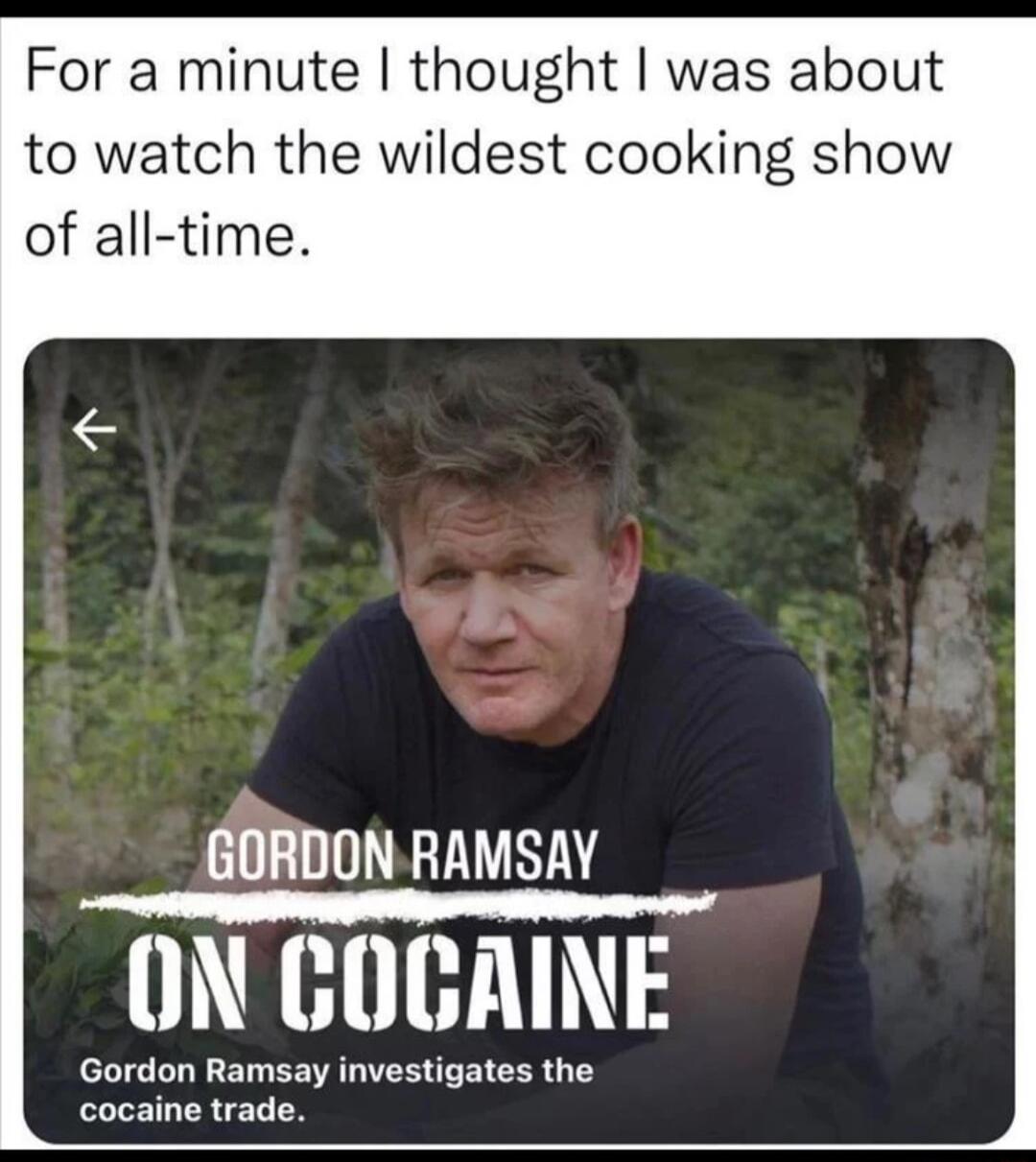 For a minute thought was about to watch the wildest cooking show of all time GORDON RAMSAY ON GOGAINE God Rmsy estigates the cocaine tr