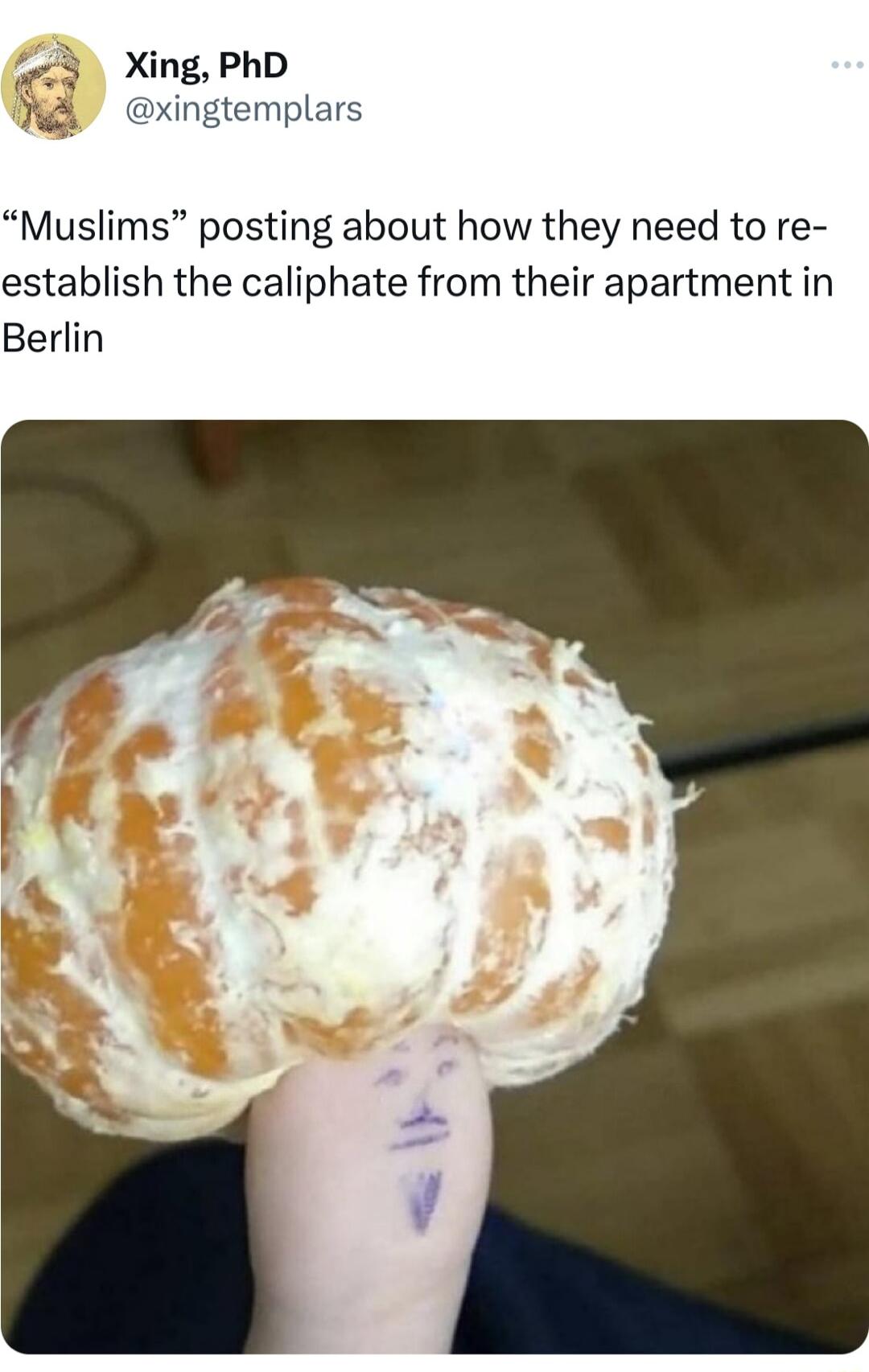 Xing PhD R4 xingtemplars Muslims posting about how they need to re establish the caliphate from their apartment in Berlin