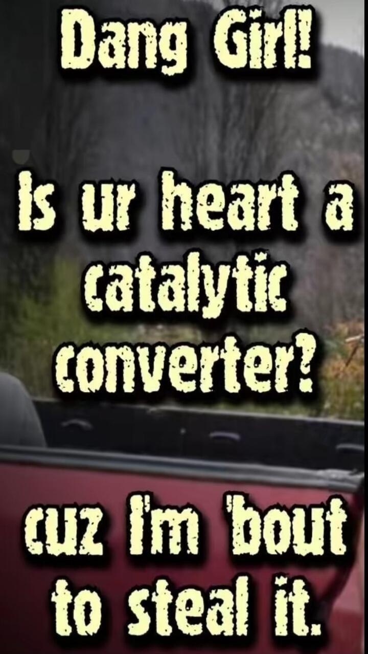 Dang Girl! Is ur heart a catalytic converter? cuz I'm 'bout to steal it.