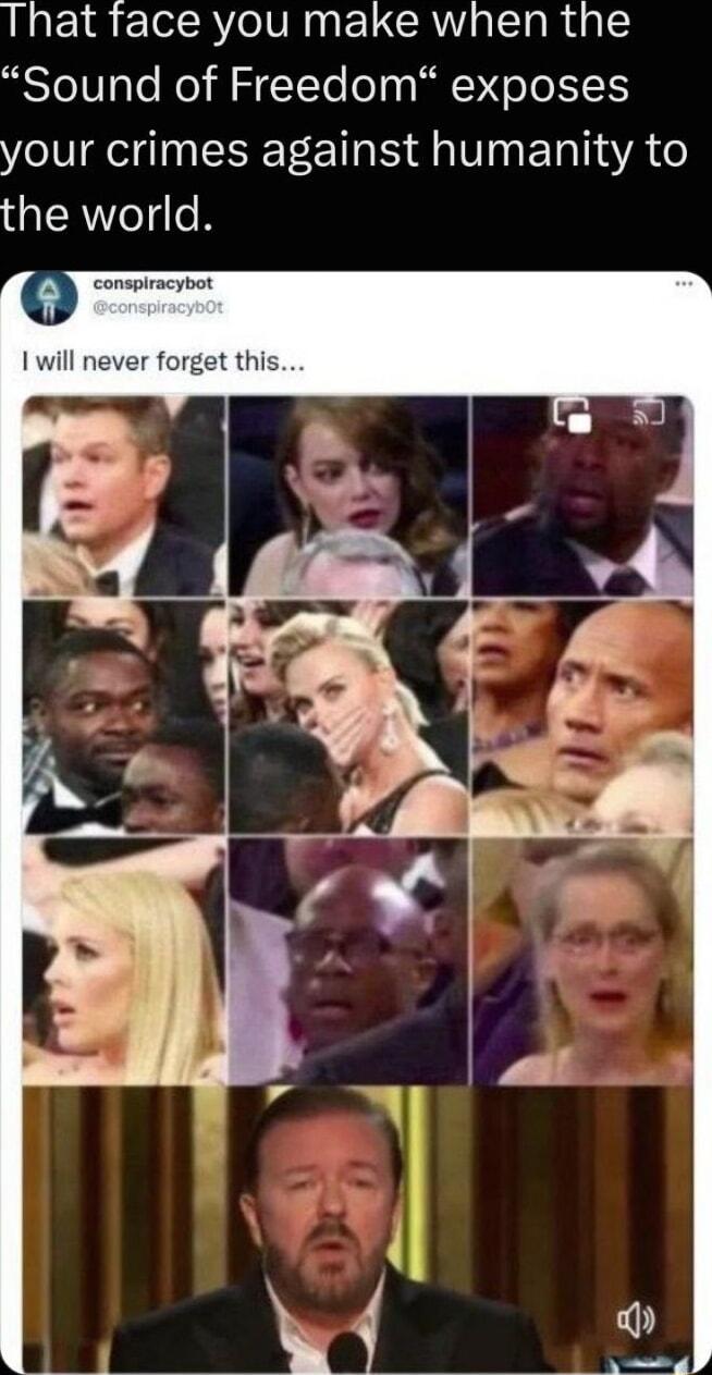 That face you make when the Sound of Freedom exposes your crimes against humanity to the world