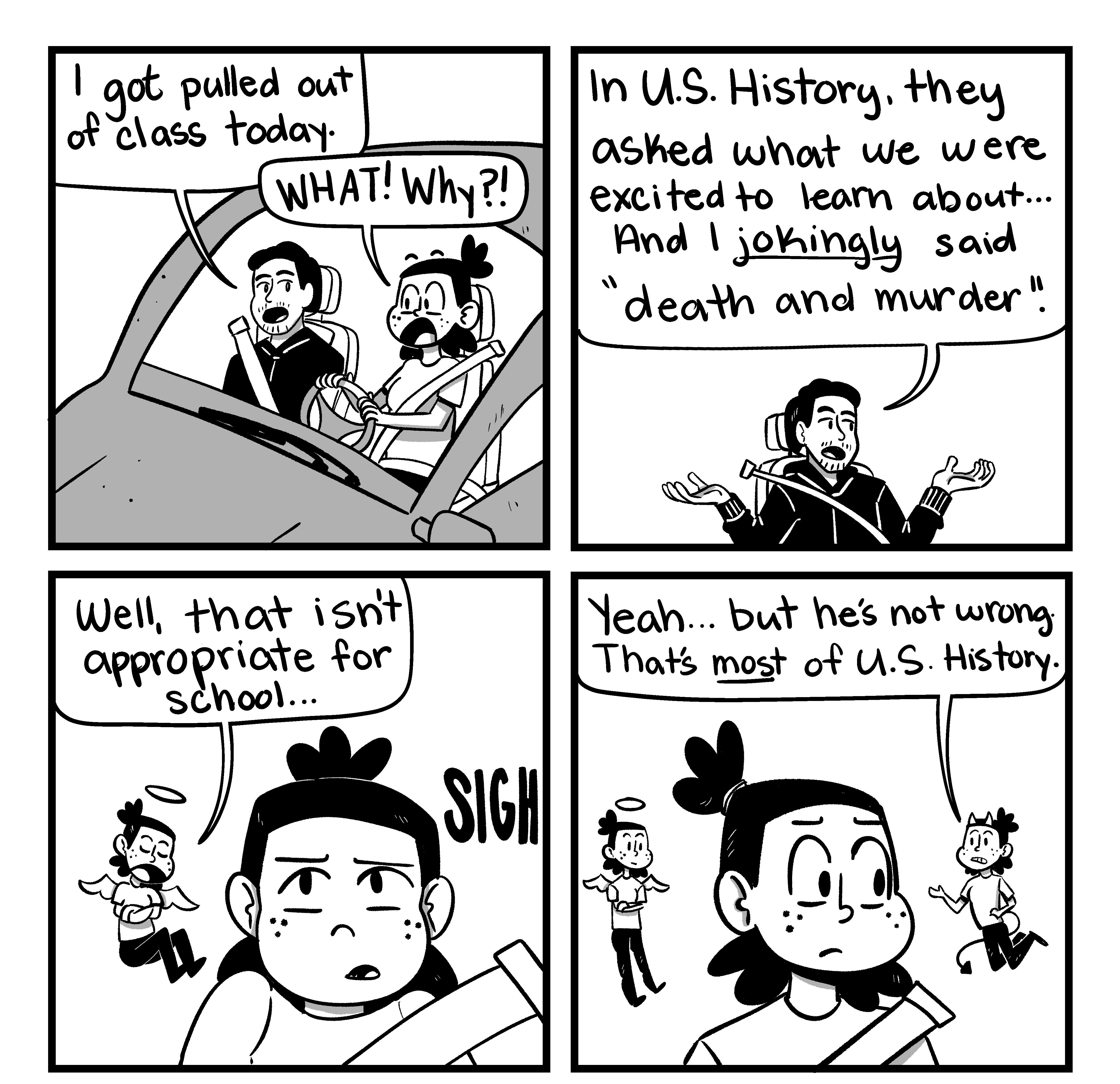 gat pulled out n US History they ashed whot we were excited o eom about Pnd jokhingly said death and murder ot loss today Well that isnt Neah but hes not wiong opprof ATQ for Thots most of S History sthool