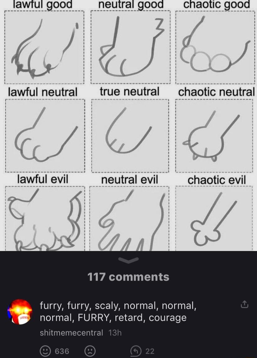 lawiuigood neutral good chaotc good 72107 a tj_ f lawful neutral true neutral chaotic neutral lawful evil neutral evil chaotic evil 117 comments furry furry scaly normal normal normal FURRY retard courage