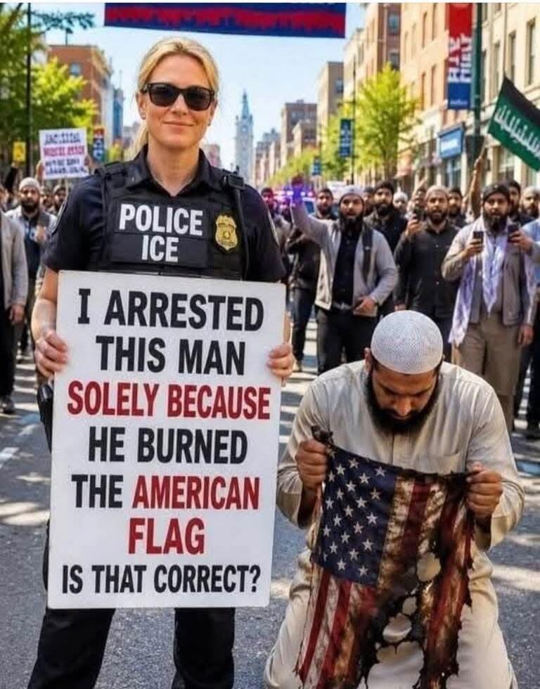 POLICE ICE
I ARRESTED THIS MAN SOLELY BECAUSE HE BURNED THE AMERICAN FLAG IS THAT CORRECT?