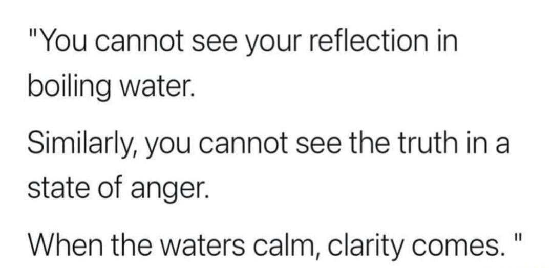 You cannot see your reflection in boiling water Similarly you cannot see the truth in a state of anger When the waters calm clarity comes