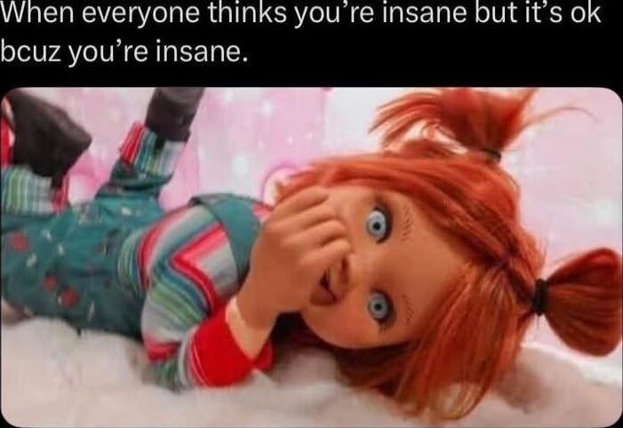 When everyone thinks you’re insane but it’s ok bcz you’re insane.